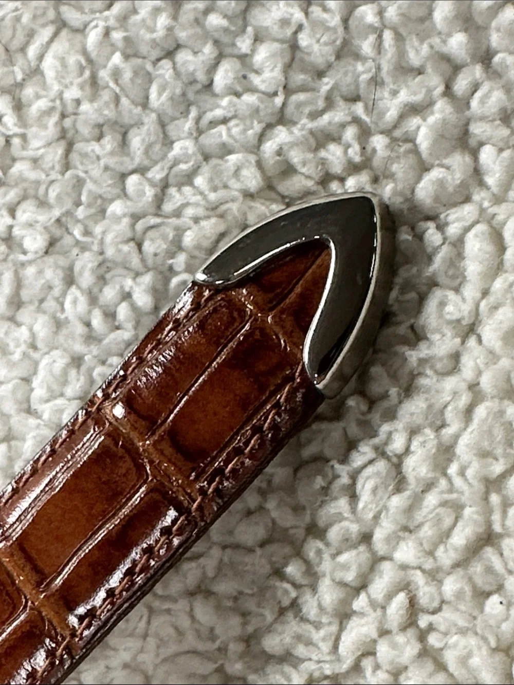 Carmel Brown Croc print Top Grain Cowhide leather belt, Silver buckle & tip EUC!